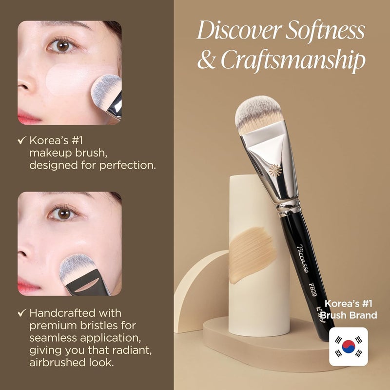 Piccasso FB20 Foundation Brush – Flat Makeup Brush for Liquid & Cream Foundation, Soft Synthetic Bristles for Seamless and High-Coverage Face Makeup, Professional Korean Beauty Tool for Daily Use - Image 3